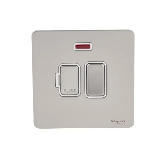 Schneider Electric Ultimate Screwless flat plate switched fused connection neon pearl nickel GU5411WPN