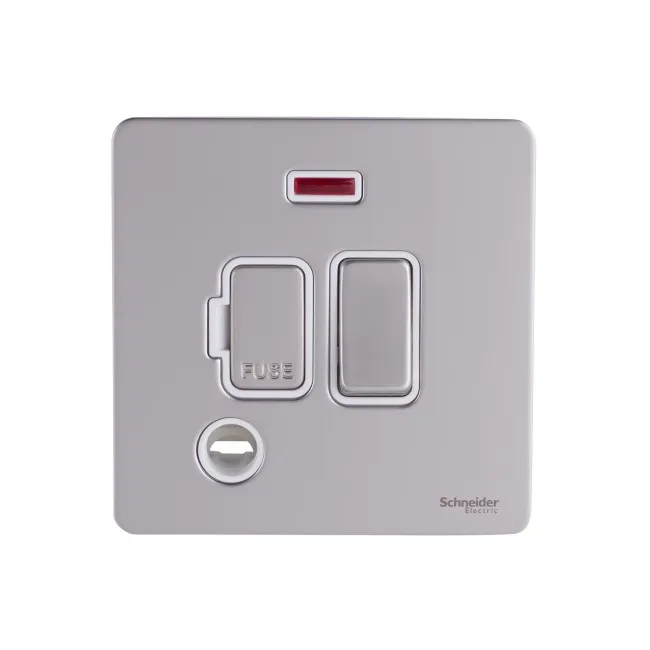 Schneider Electric Ultimate Screwless flat plate switched fused connection neon pearl nickel GU5414WPN