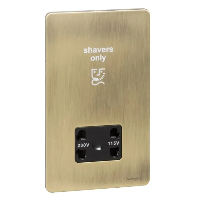 Schneider Electric Ultimate Screwless flat plate shaver socket antique brass GU7490BAB