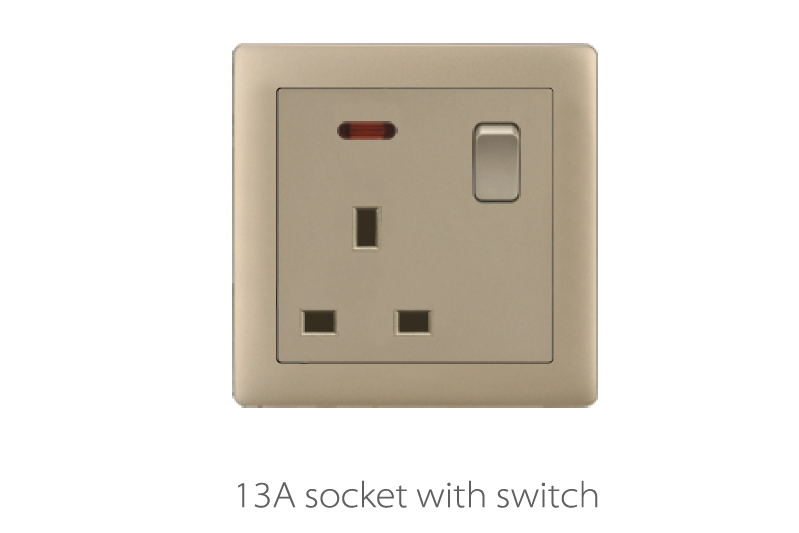 V1 Matte Golden V1-011 13A socket with switch