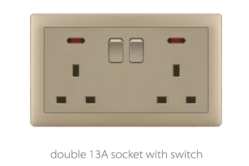 V1 Matte Golden V1-016 double 13A socket with switch