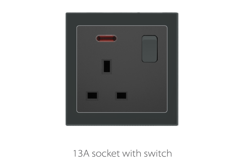 V1 Black V1-011 13A socket with switch