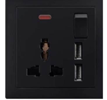 V1 Black V1-036 single MF socket with 2 USB