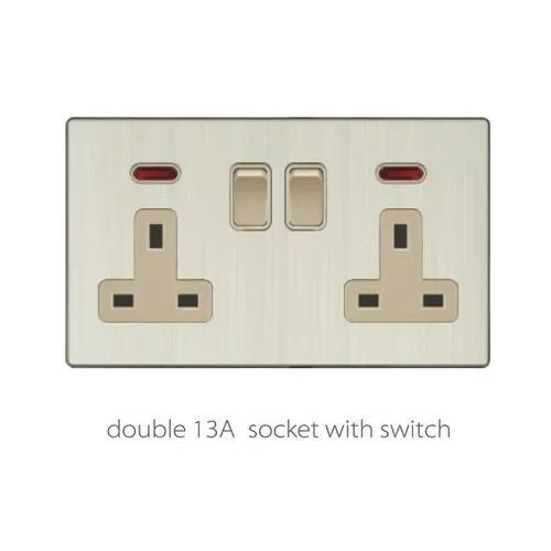 V3 golden aluminum V3-019 double 13A socket with switch