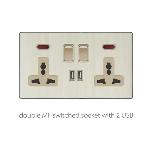 V3 golden aluminum V3-021 double MF switched socket with 2 USB