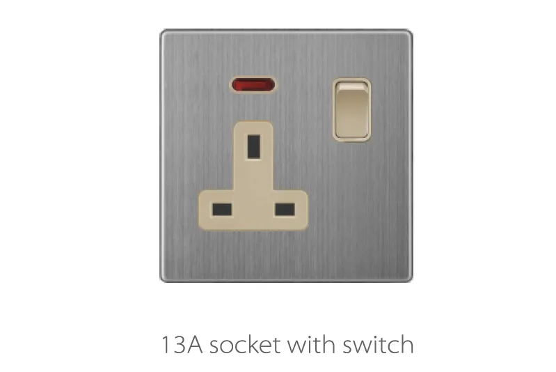 V3 golden stainless V3-017 13A socket with switch