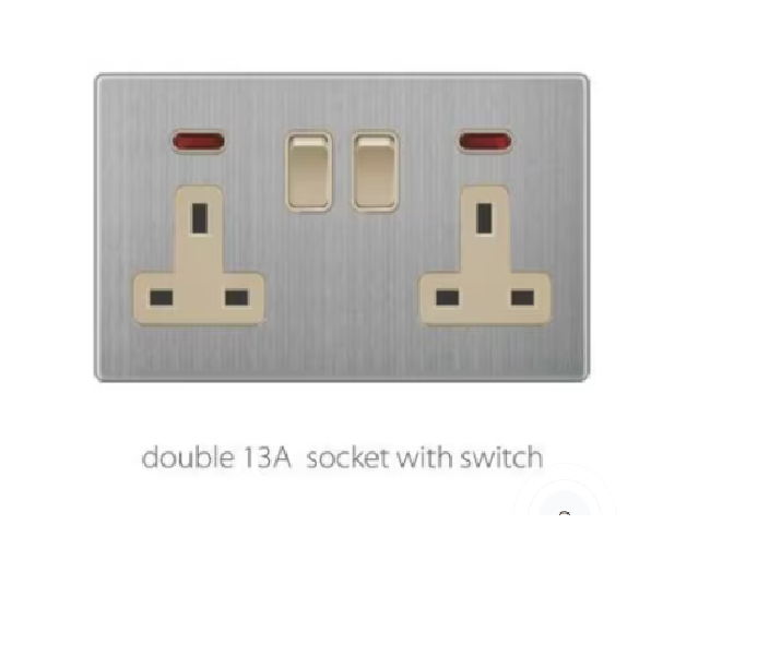 V3 golden stainless V3-019 double 13A socket with switch