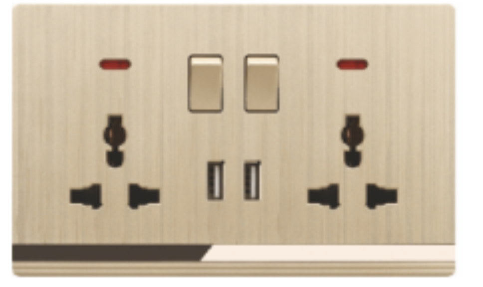 V5 Champaign Gold V5-018 double MF switched socket with 2 USB