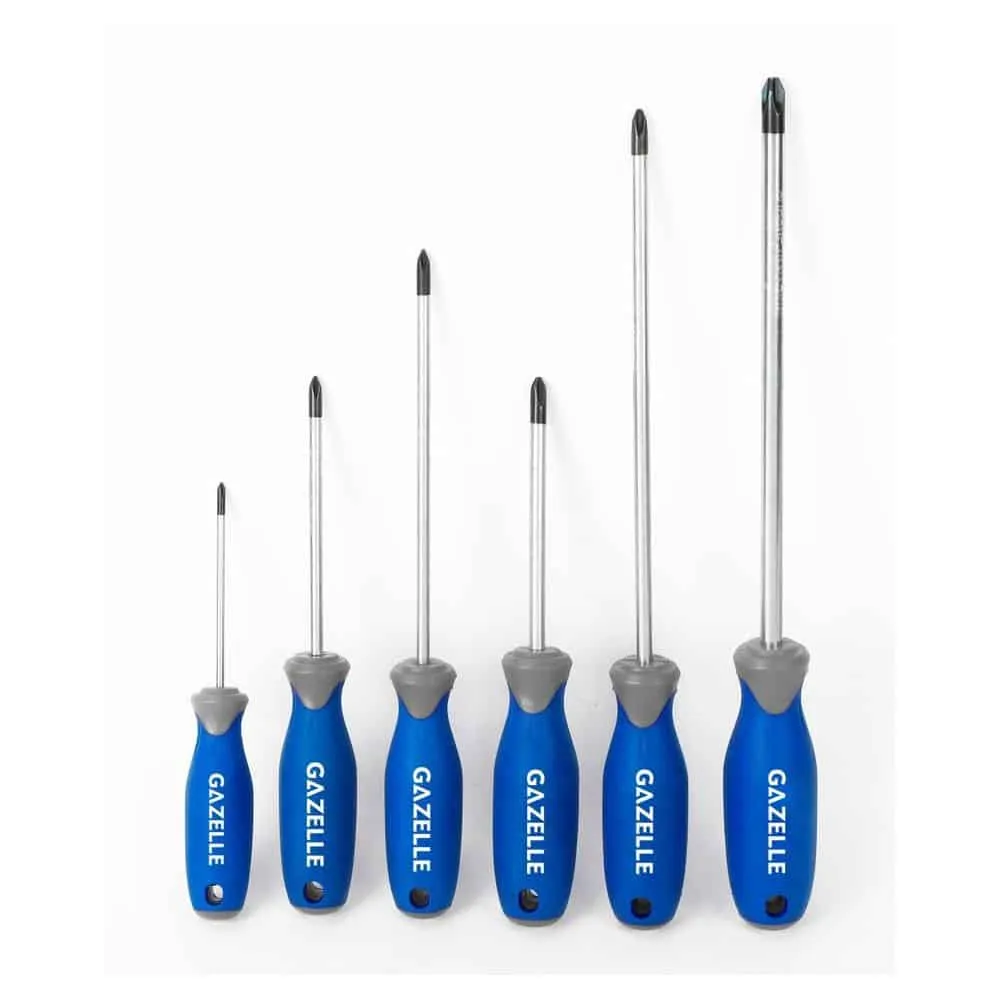 Gazelle Philips Screwdriver Set, 6-Pieces, includes Sizes, PH0x75, PH1x100, PH1x150, PH2x100, PH2x200 and PH3x200mm