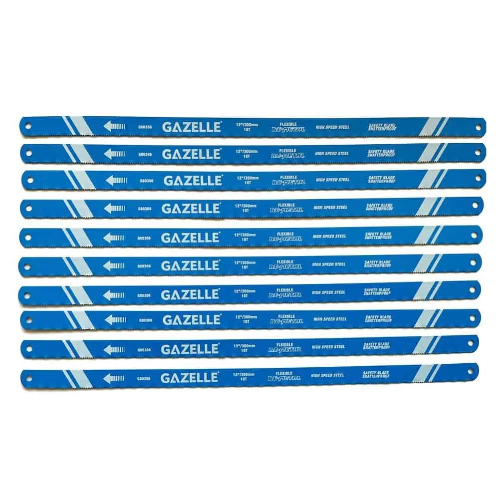 Gazelle 18T x 12 In. Bimetal HSS Hacksaw Blades (300mm), 100-Pieces, Blue