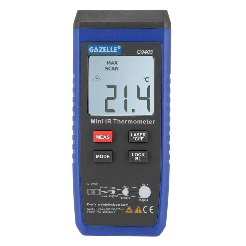 Gazelle Mini Contactless Infrared Thermometer, -35 to 300"C, Backlit LCD, Single Laser