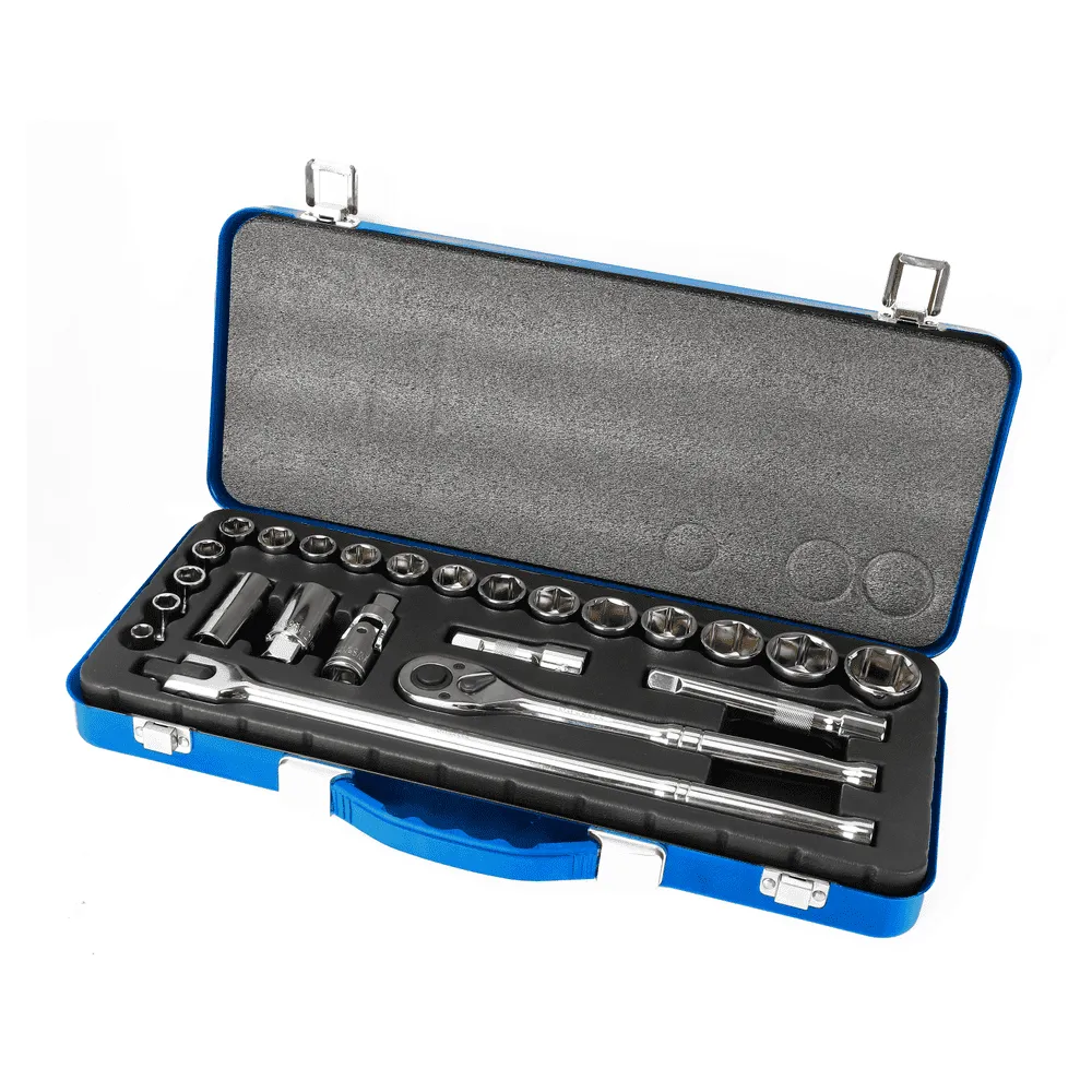 Gazelle 1/2 In. Drive Metric Socket Set, 24-Pieces, Includes 8-32mm Short Sockets, Extension Bars, 16 and 21mm Spark Sockets, Ratchet Handle, Breaker and Carry Case