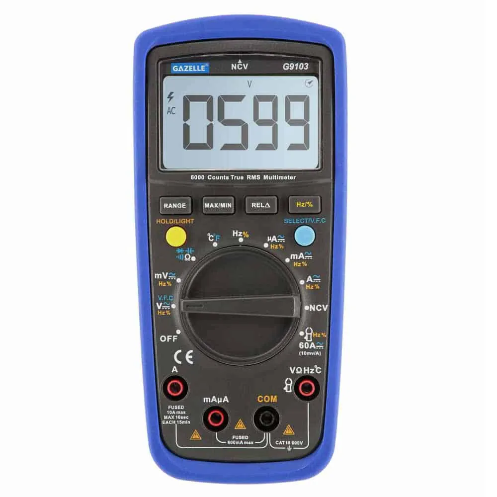 Gazelle True RMS Auto Ranging Digital Multimeter, CAT III 600V, 10A