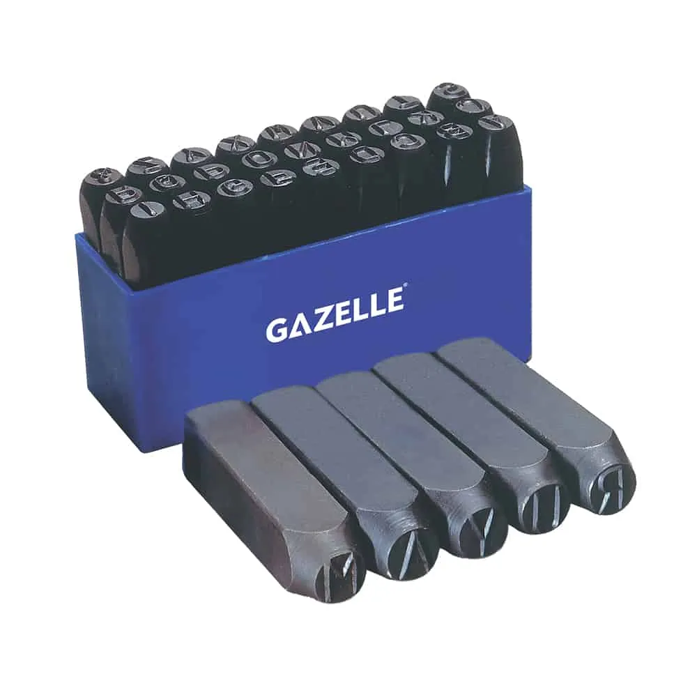 Gazelle 1/4 In. Carbon Steel Letter Punch Set (6mm), 8 Pieces, Black