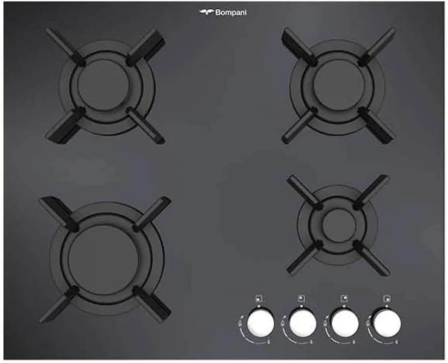 B/IN HOB, 60X60CM, 4 GAS BURNERS, CRYSTAL BLACK, FULL SAFETY, A/ING, CAST IRON PAN SUPPORT.