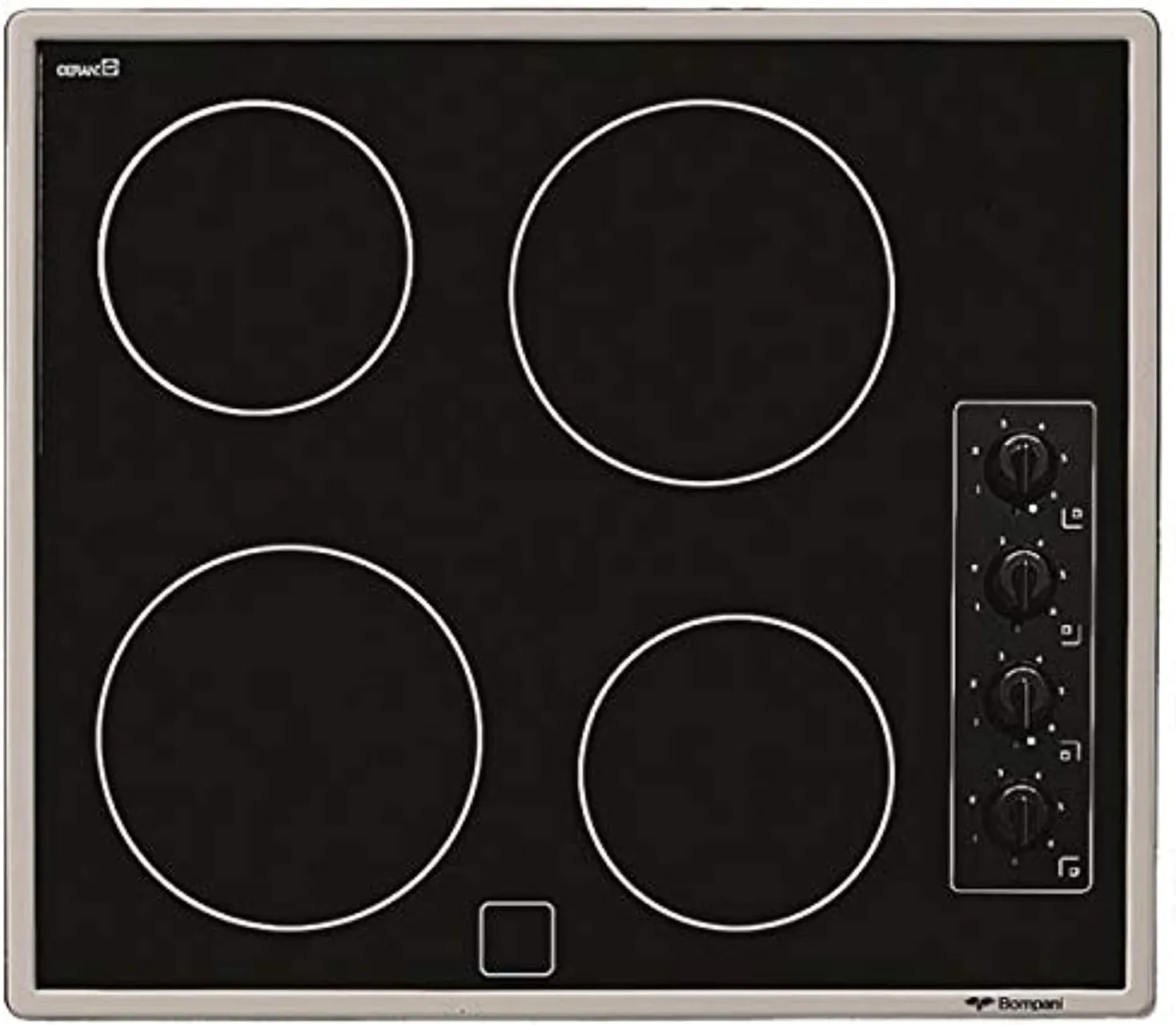 B/IN 60X60CM CERAMIC HOB, STAINLESS STEEL FRAME, KNOB CONTROL, 4 CEREMIC ZONE.