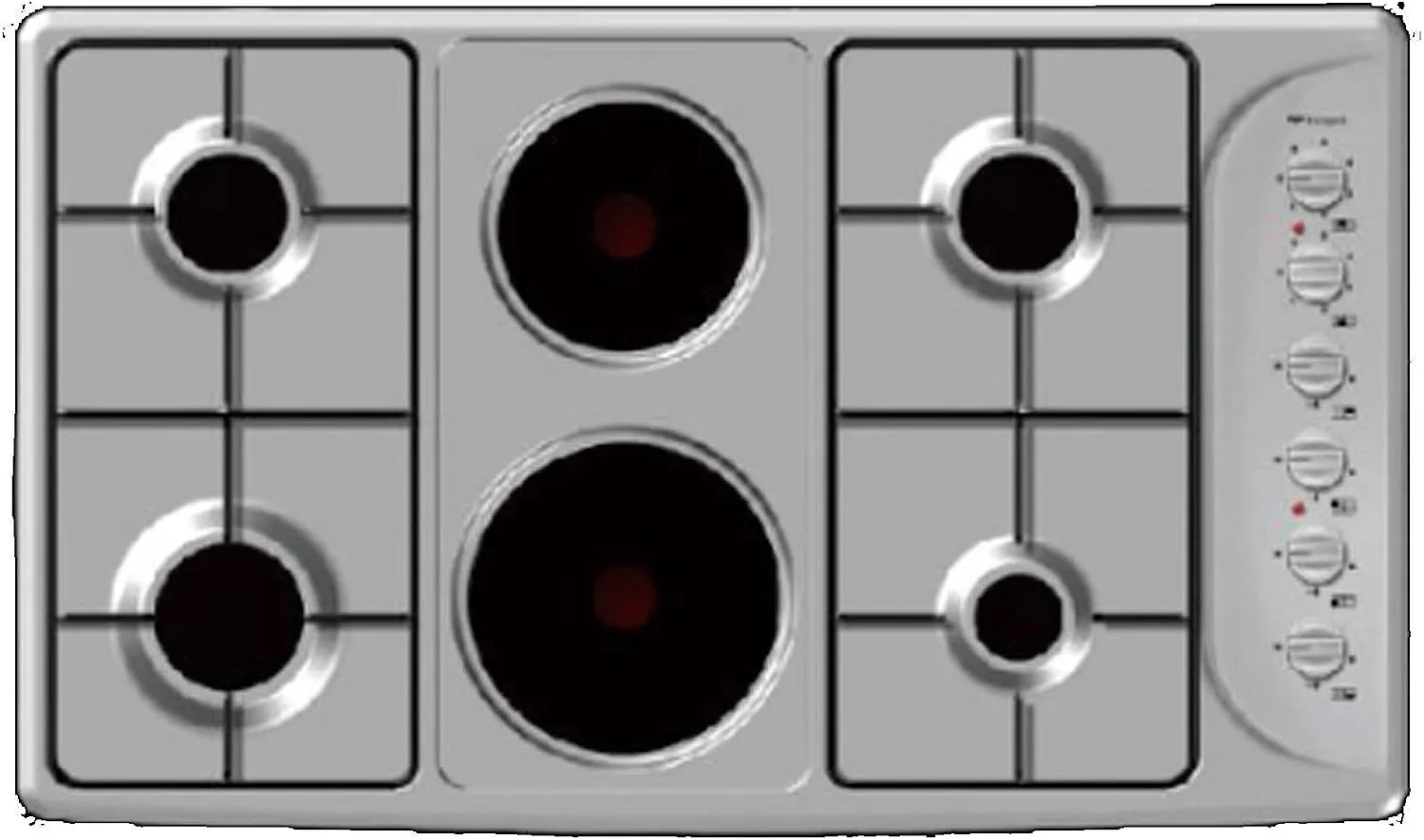 B/IN 90X60CM HOB, S.STEEL, 4GAS BURNERS + 2 ELECTRIC HOT PLATES.