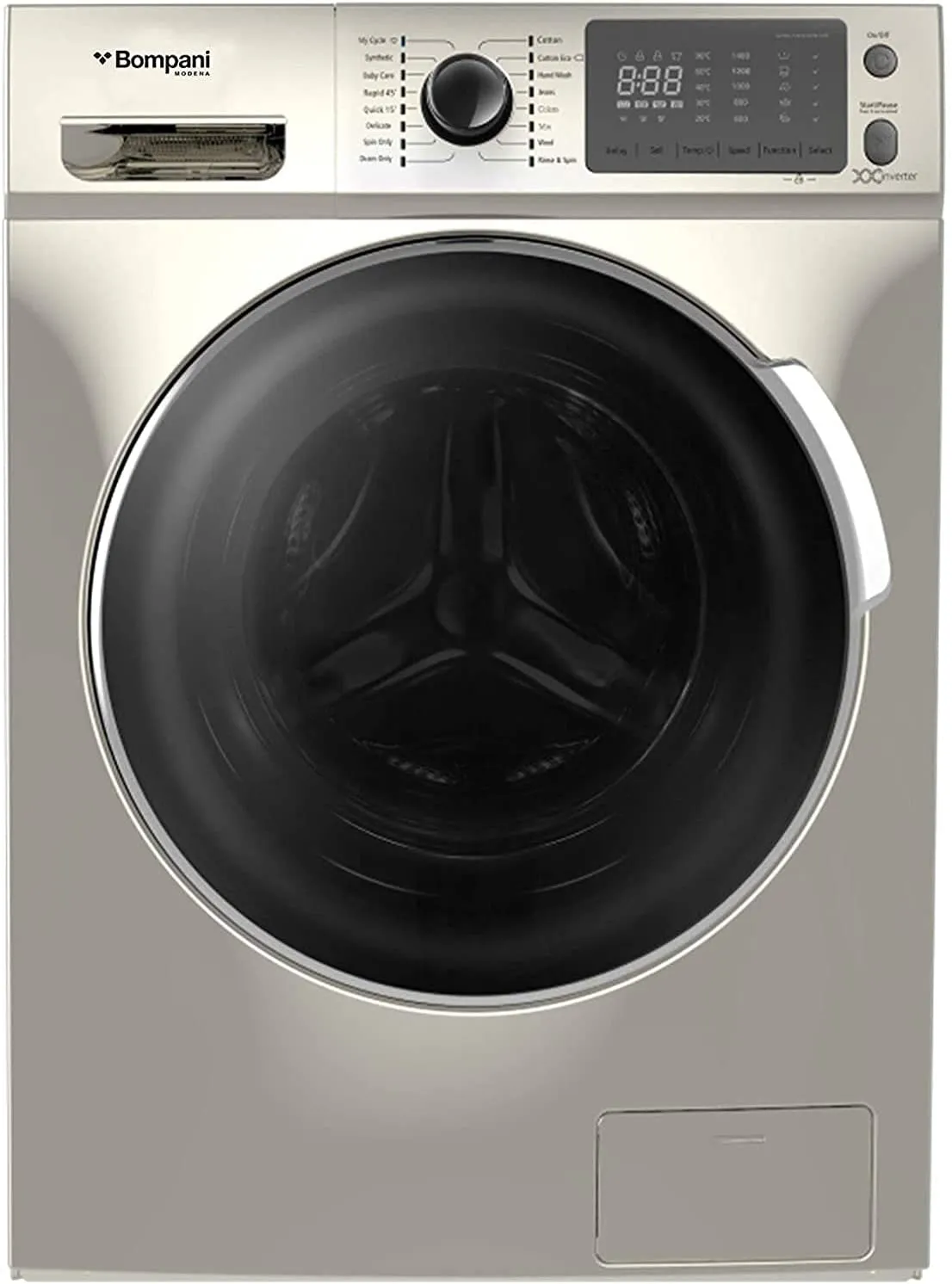 BOMPANI FREE STANDING WASHER CUM DRYER, 8KG WASH & 6KG DRYING, 1600 RPM, INVERTER MOTOR, WHITE.