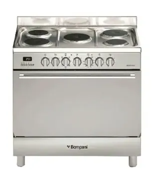 BOMPANI FREE STANDING COOKER, 90X60CM, 4 GAS + 2 ELECTRIC, ELECTRIC MULTIFUNCTION OVEN & GRILL, SELF CLEANING, FULL SAFETY, CAST IRON GRIDS, S.STEEL. (DIVA90074B2EEIX/964.42EE)