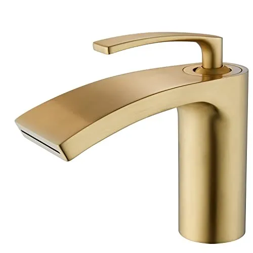 Waterfall Spout Brass Bathroom Sink Faucet Basin Mixer Tap Brushed gold