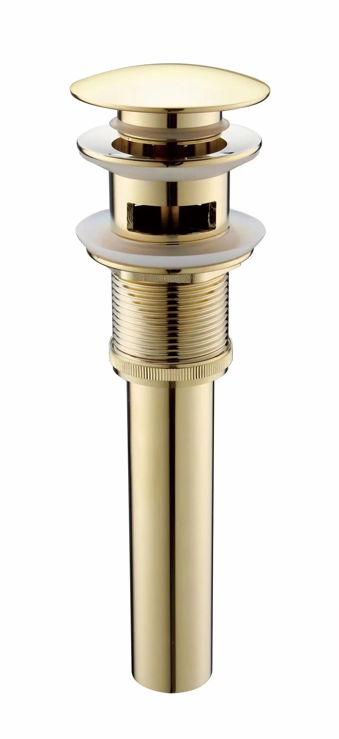 Brass Pop Up Drain Stopper for Overflow Hole and wihtout over flow Sink Bathroom Faucet Vessel Vanity Sink Waste Small Cap Drainer,Brushed gold 1-1/4 in Pipe Dia.Drains