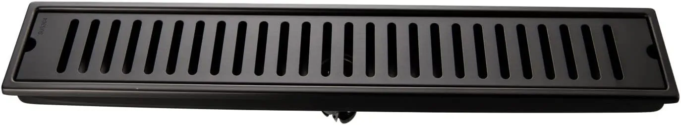 24" Linear Matt Black Floor Drain 60CM*10CM Rectangular Shower Drain Stripe Pattern Cover Grate Removable SUS304 Stainless Steel