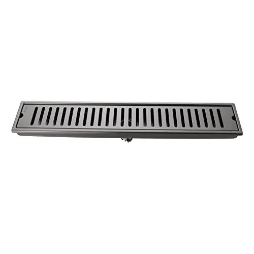 24" Linear Gun Grey Floor Drain 60CM*10CM Rectangular Shower Drain Stripe Pattern Cover Grate Removable SUS304 Stainless Steel