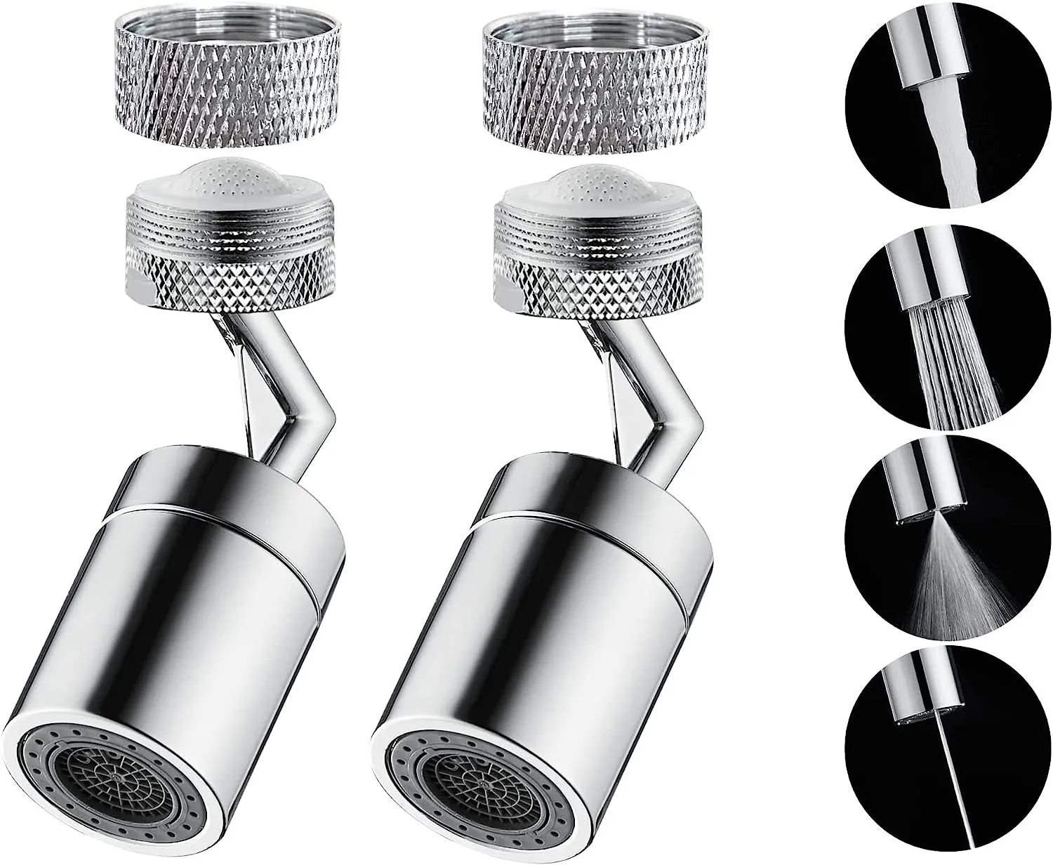 2 Pieses Swivel Faucet Aerator 720 Rotatable Four-Function, Water saving Faucet Aerator Extender, 4-Flow Sprayer Faucet Head