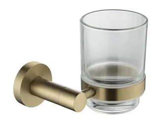 Wall-Mounted Modern Toothbrush Holder with Glass Cup brushed gold for Toothbrushes,Toothpaste-Durable and Sturdy,Easy to Install