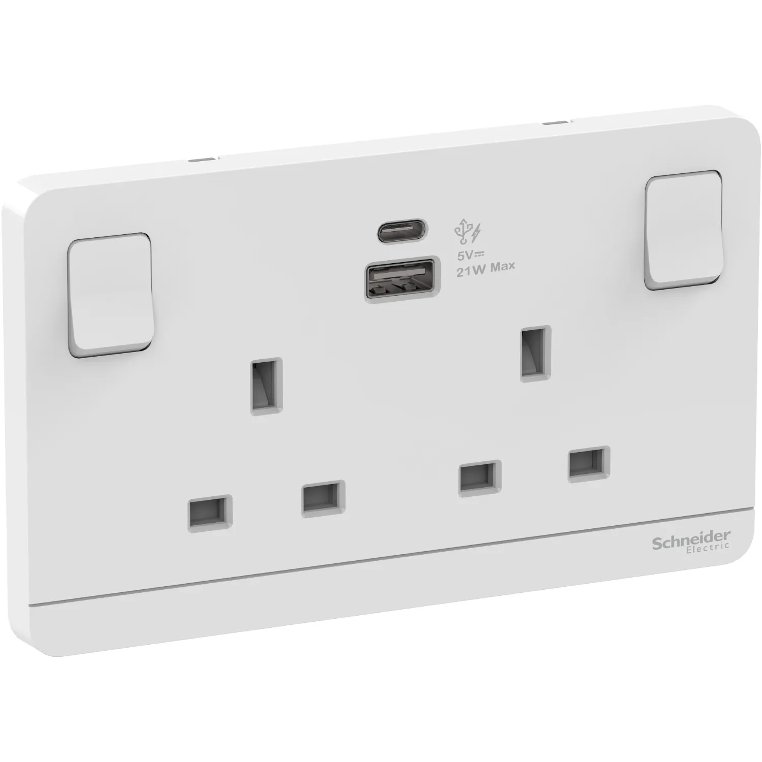 Avataron, Switched socket with USB charger, 21W type A+C, 2 gang, 13A, white E83T25ACUSB_WE_G12