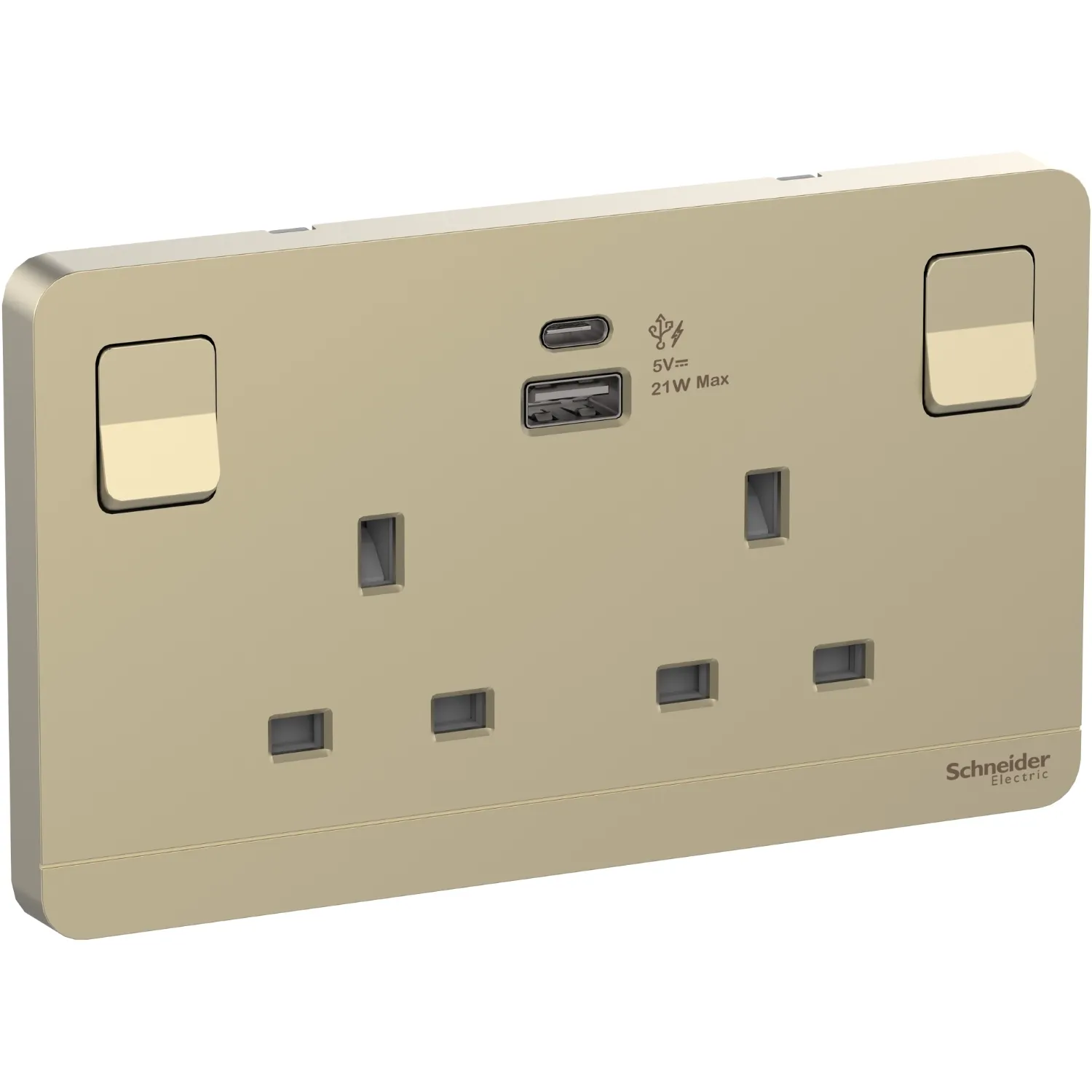 Avataron, Switched socket with USB charger, 21W type A+C, 2 gang, 13A, wine goldE83T25ACUSB_WG_G12