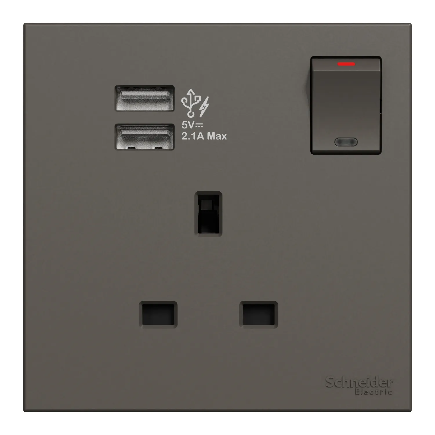 AvatarOn C, Switch Socket, 13A, 1 gang, 2.1A two port USB, dark grey E8715USB_DG