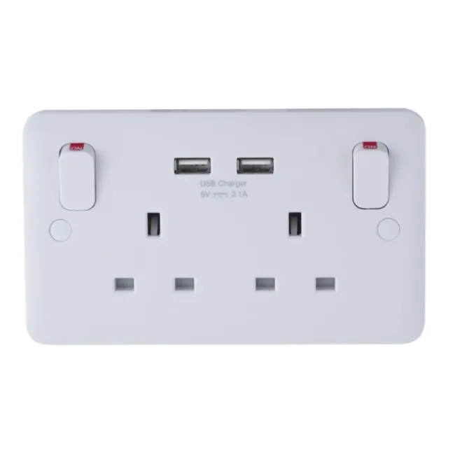 Schneider Electric Lisse 2 Gang Switch Socket with 2 x 2.1A USB Port GGBL30202USBAS