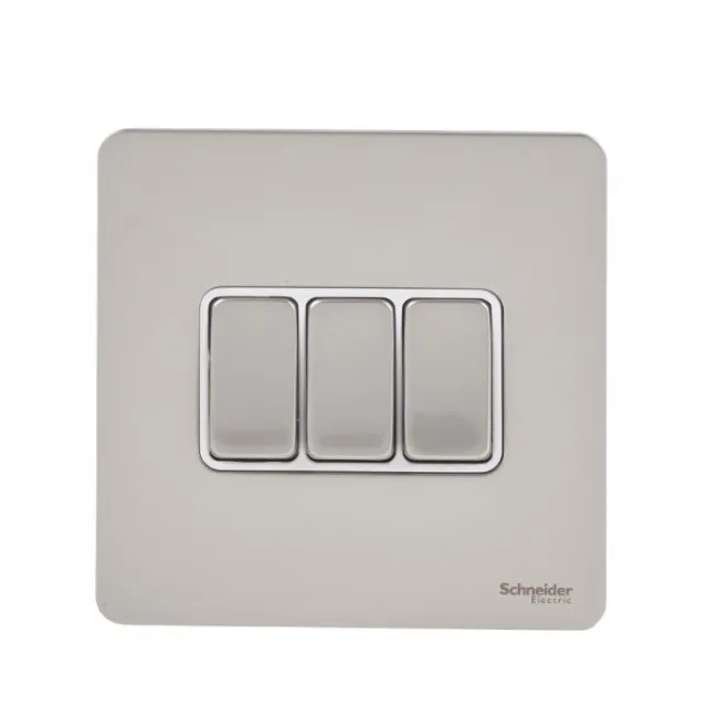 Schneider Electric Ultimate Screwless flat plate Switch 3 gangs pearl nickel rocker plate switch GU1432WPN