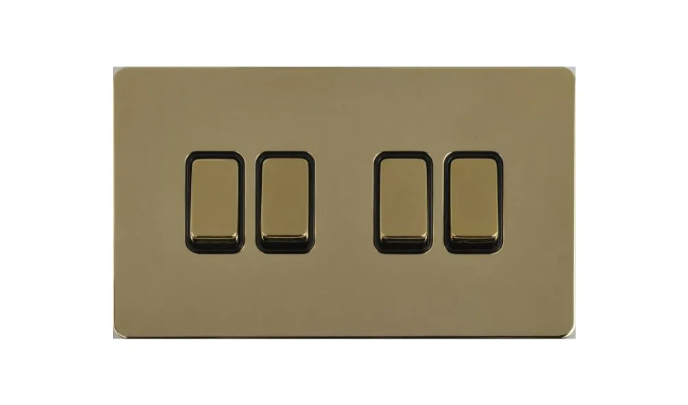 Schneider Electric Ultimate Screwless flat plate 1 pole 2 way plate switch 4 gangs brass GU1442BPB