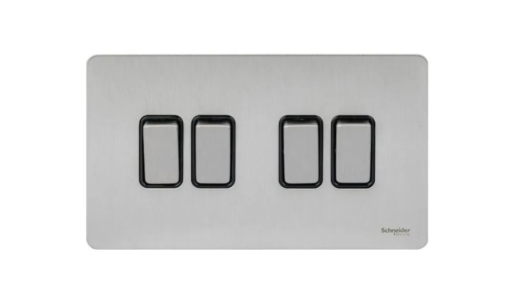 Schneider Electric Ultimate Screwless Flat Plate 2 way Plate switch 4 gangs stainless stl Bl GU1442BSS