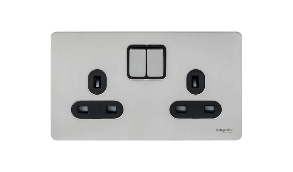 Schneider Electric Ultimate switched socket Screwless flat plate 2P screw terminal IP20 stainless steel GU3420DBSS