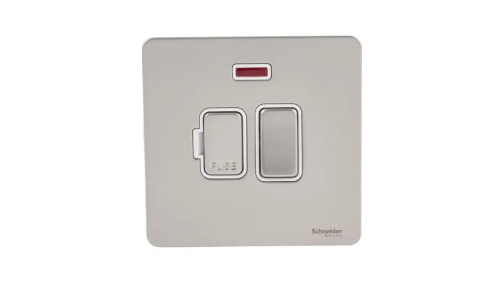 Schneider Electric Ultimate Screwless flat plate switched fused connection neon pearl nickel GU5411WPN