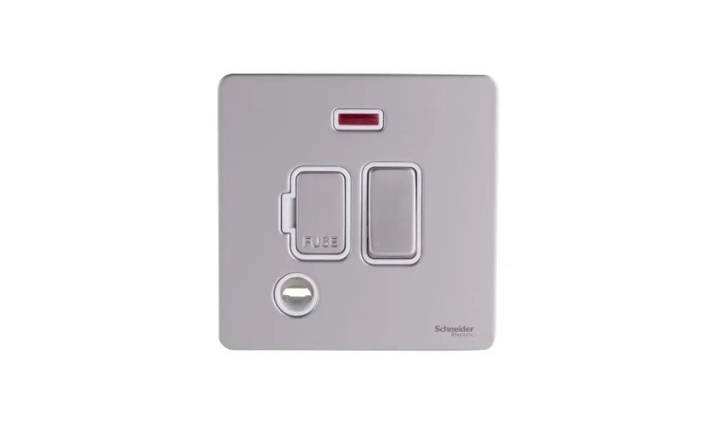 Schneider Electric Ultimate Screwless flat plate switched fused connection neon pearl nickel GU5414WPN