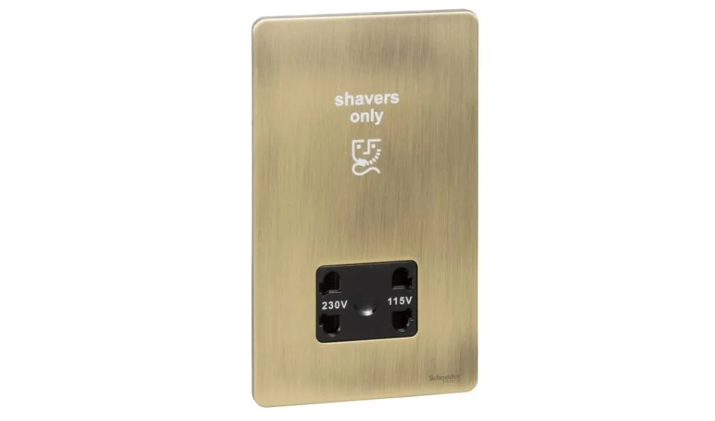 Schneider Electric Ultimate Screwless flat plate shaver socket antique brass GU7490BAB