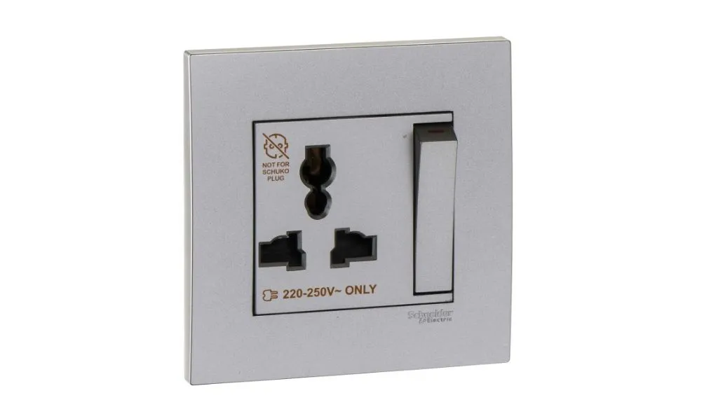 Schneider Electric Vivace 13A 250V 1Gang 3Pin Dolly Switched Universal Socket Al Silver KB113LS_AS