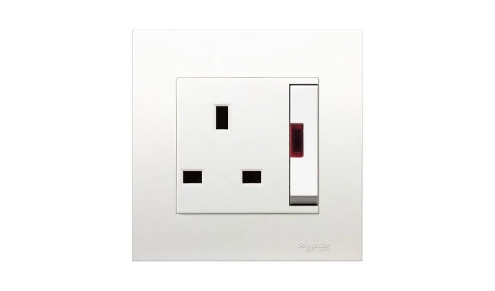 Schneider Electric Vivace 13A 250V 1 Gang Double Pole Large Dolly Switched Socket with Neon KB15LDN