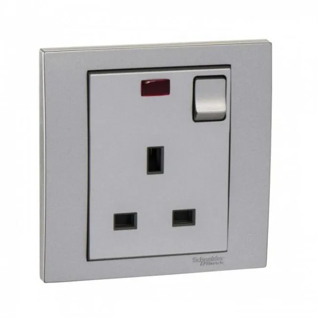 Schneider Electric Vivace Switched Socket 13A 250V 1 Gang Socket Neon Aluminum Silver KB15N_AS