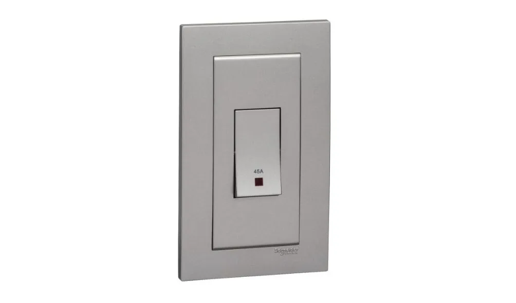 Schneider Electric Vivace 45A 250V Twingang Vertical Double Pole Switch with Neon Aluminium Silver KBT31VDR45N_AS