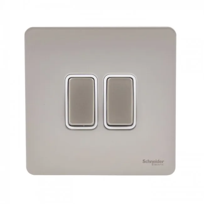 Schneider Electric Ultimate Pearl Nickel Screwless Flat Plate 10AX 2 Gang 2 Way Double Switch GU1422WPN