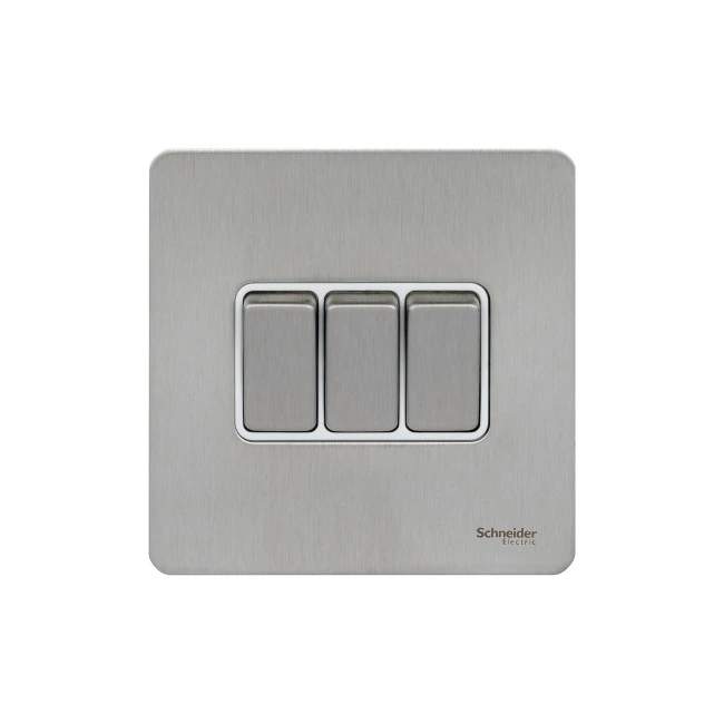 Schneider Electric Ultimate Screwless flat plate rocker plate switch 3 gangs stainless steel GU1432WSS