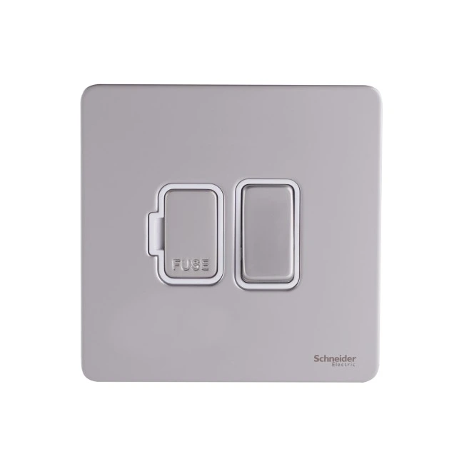 Schneider Electric Ultimate Screwless flat plate switched fused connection pearl nickel GU5410WPN