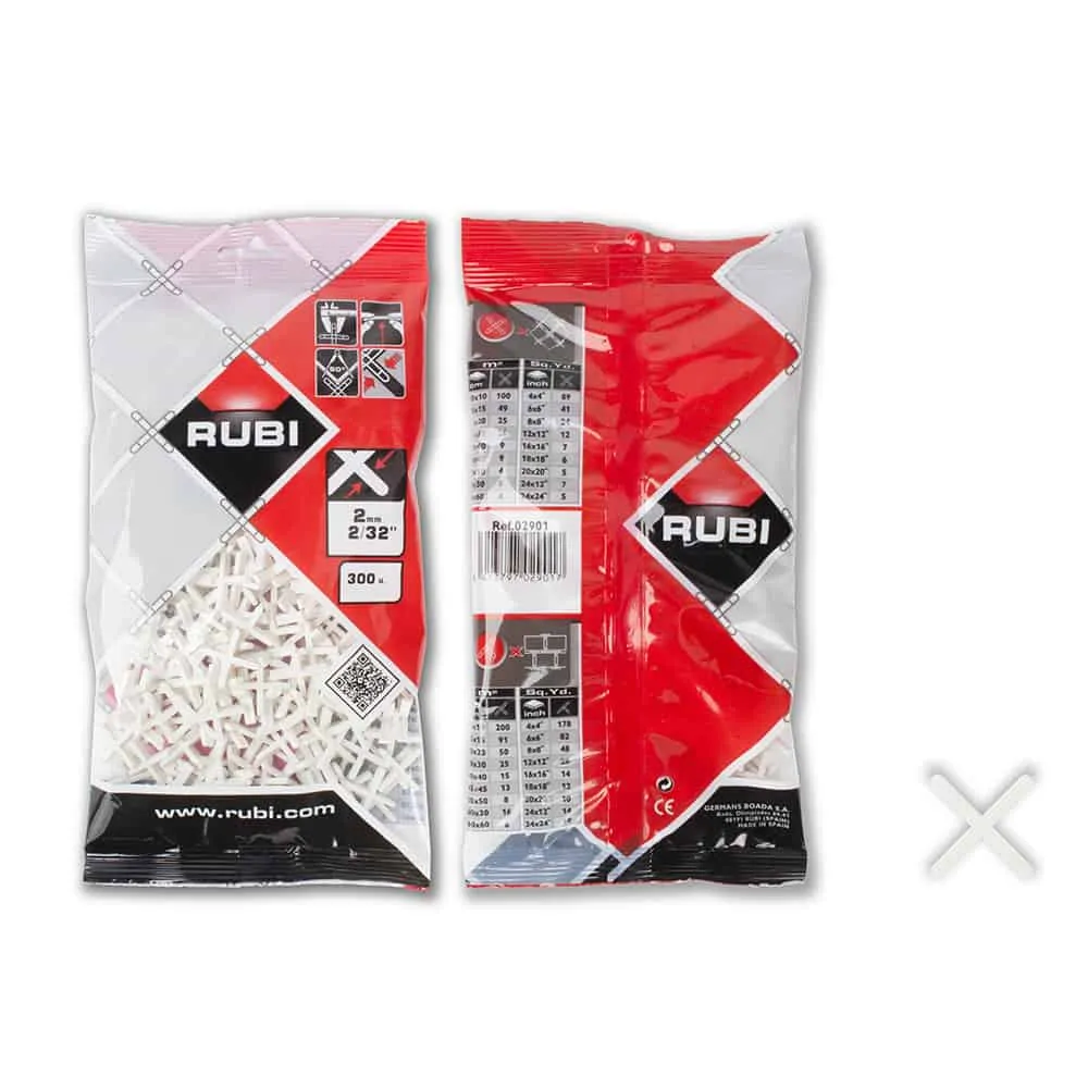 Rubi 3/32 In. Tile Spacers for Joints (2mm) - 300 Pieces, Reinforced with Quality Base Material