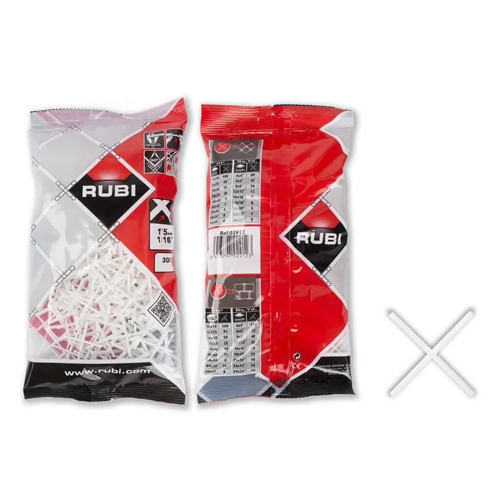 Rubi 1/16 In. Tile Spacers for Joints (1.5mm) - 300 Pieces, Reinforced with Quality Base Material