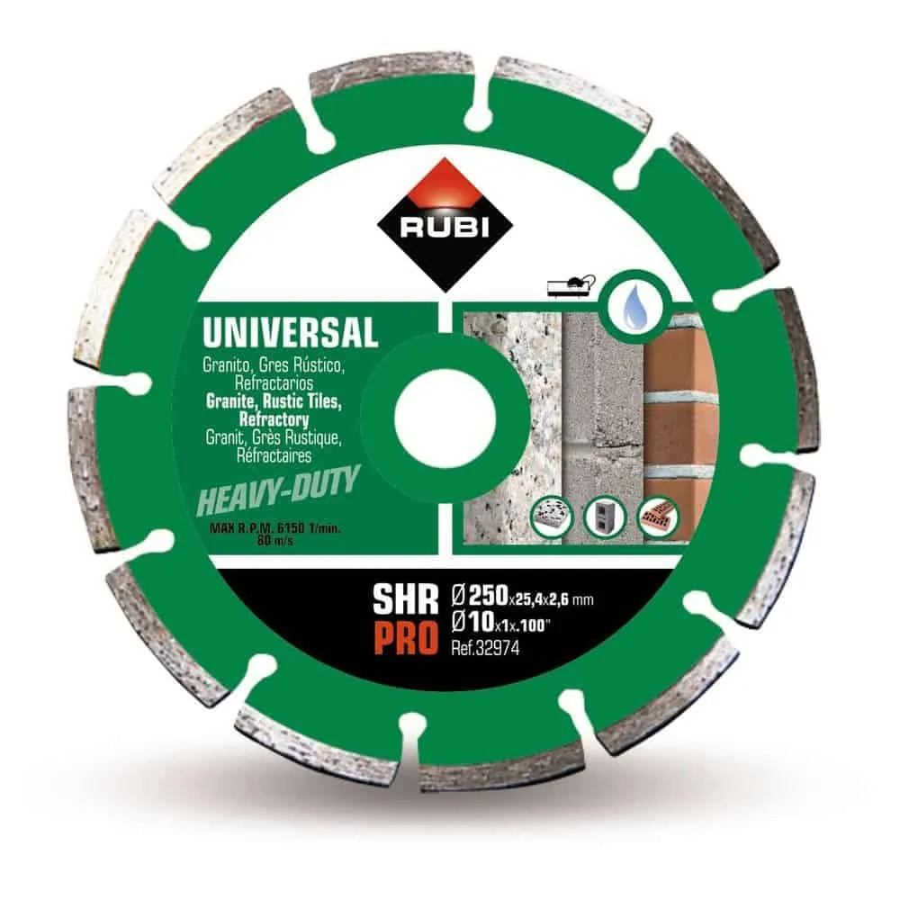 Rubi SHR-250-PRO 10 In. Segmented Diamond Saw Blade (250mm) - for Brick, Concrete, Terrazzo Cutting